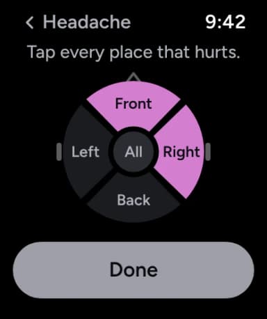 Where it hurts: a map of the head with the front and right side picked